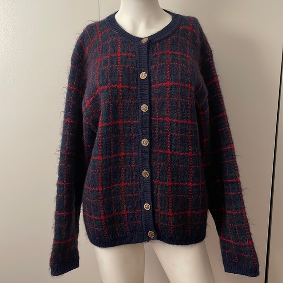 Vintage Equorian Heritage Navy & Red Knit Cardigan Sz Md - Picture 1 of 12